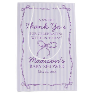 Purple Coquette Bow Pastel Baby Shower Favour Medium Gift Bag