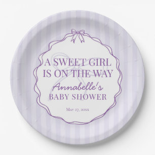 Purple Coquette Bow Pastel Baby Shower Table Decor Paper Plate
