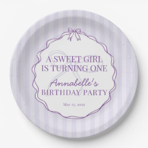 Purple Coquette Bow Pastel Birthday Table Decor Paper Plate