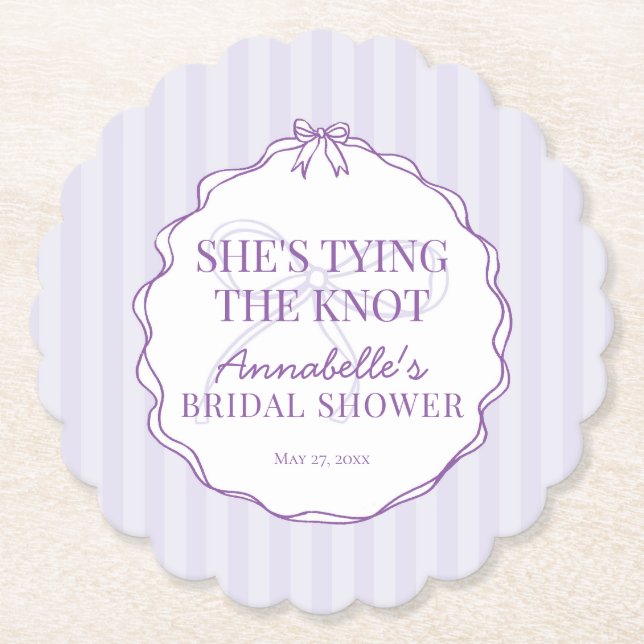 Purple Coquette Bow Pastel Bridal Shower Brunch Paper Coaster (Front)