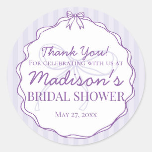 Purple Coquette Bow Pastel Bridal Shower Favor Classic Round Sticker