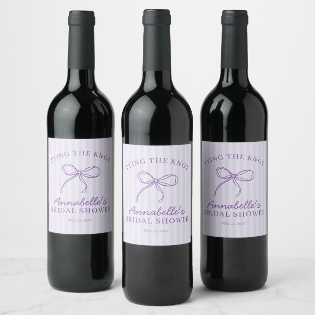 Purple Coquette Bow Pastel Bridal Shower Favour Wine Label (Bottles)