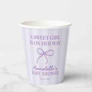 Purple Coquette Bow Pastel Lavender Baby Shower Paper Cups