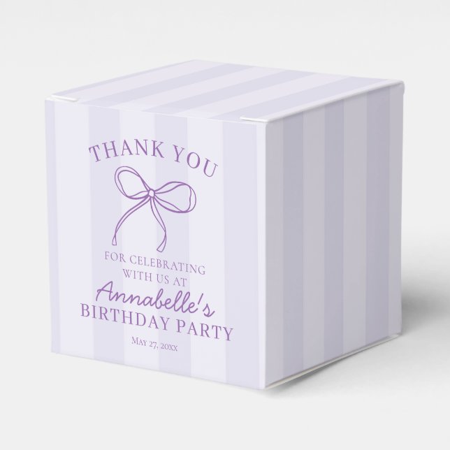 Purple Coquette Bow Pastel Lavender Birthday Favour Box (Front Side)