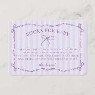 Purple Coquette Bow Pastel Shower Books for Baby Enclosure Card