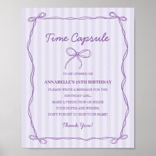Purple Coquette Bow Time Capsule Birthday Game Poster
