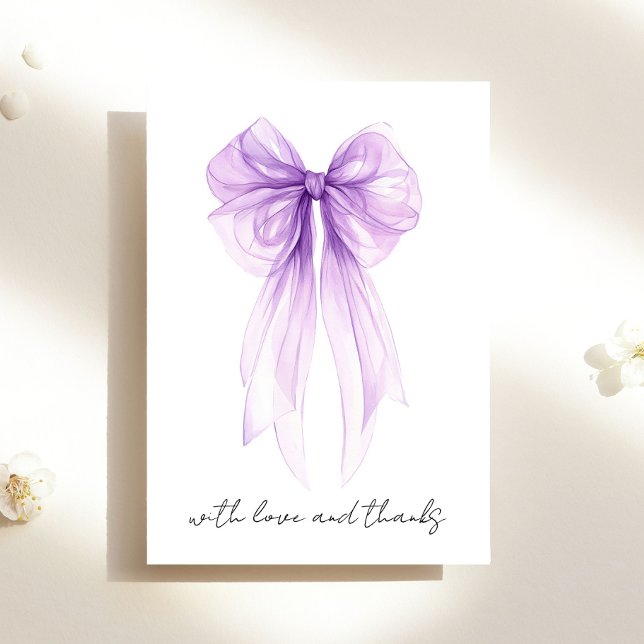 Purple Coquette Bow Watercolor Bridal Shower Thank You Card (Creator Uploaded)