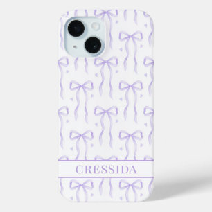 Purple Coquette Bows Monogrammed iPhone 15 Case