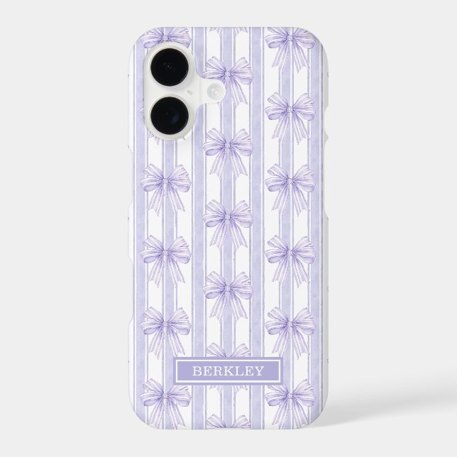 Purple Coquette Bows on Stripes Monogrammed (Back)