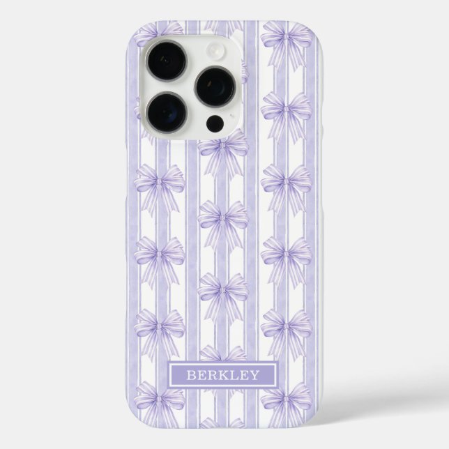 Purple Coquette Bows on Stripes Monogrammed Case-Mate iPhone Case (Back)