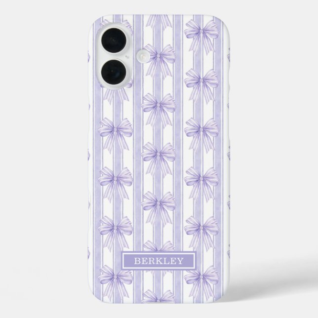 Purple Coquette Bows on Stripes Monogrammed Case-Mate iPhone Case (Back)