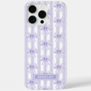 Purple Coquette Bows on Stripes Monogrammed iPhone 16 Pro Max Case