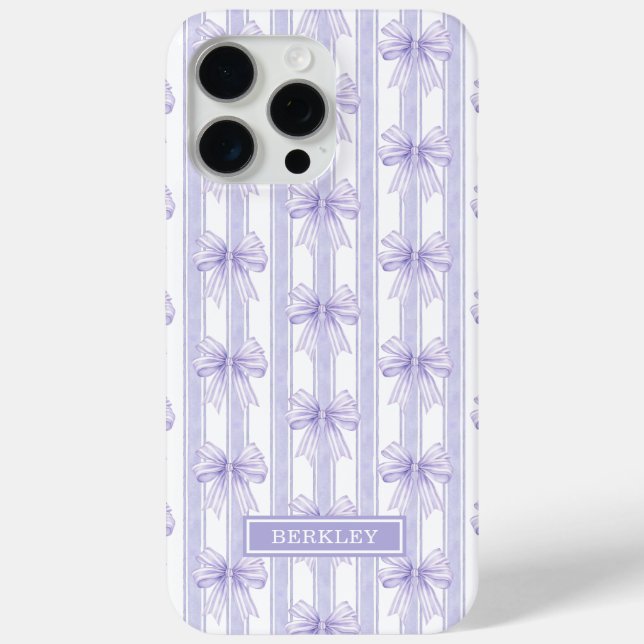 Purple Coquette Bows on Stripes Monogrammed Case-Mate iPhone Case (Back)