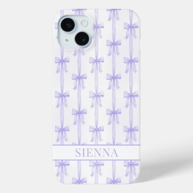 Purple Coquette Bows Striped Monogrammed Case-Mate iPhone Case (Back)