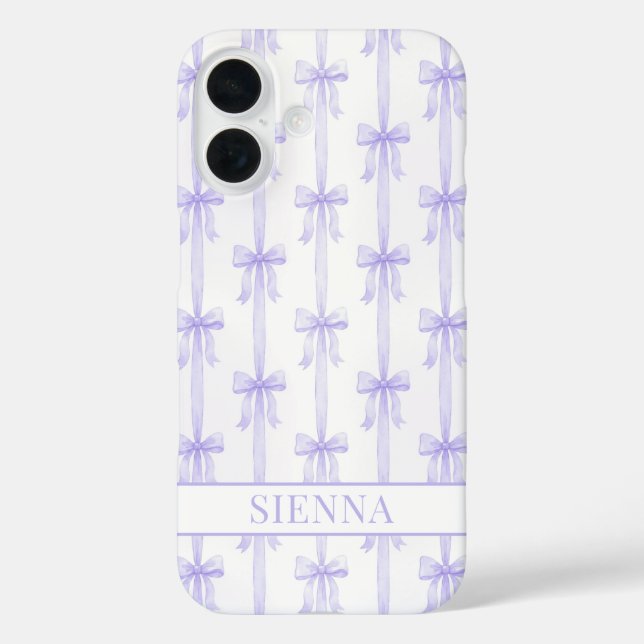 Purple Coquette Bows Striped Monogrammed Case-Mate iPhone Case (Back)