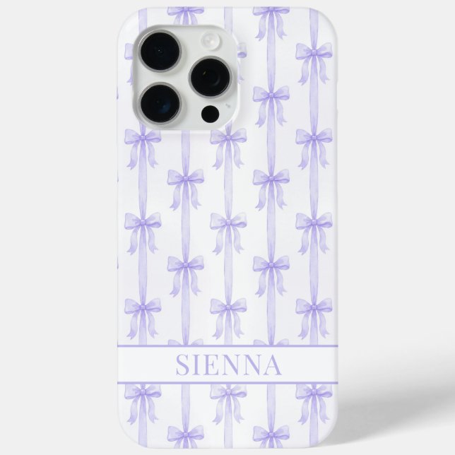 Purple Coquette Bows Striped Monogrammed Case-Mate iPhone Case (Back)