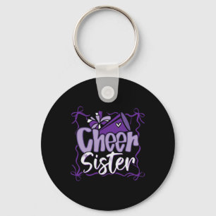 Purple Coquette Pom Poms Bow Cheer Sister Cheerlea Key Ring