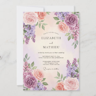 Purple Coral Lavender Eucalyptus Wedding Invitation