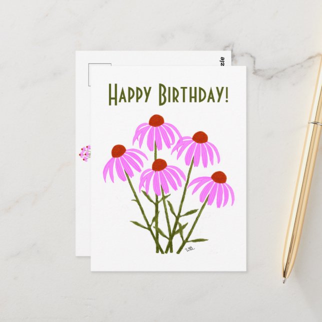 Purple Cornflowers Postcard (Front/Back In Situ)