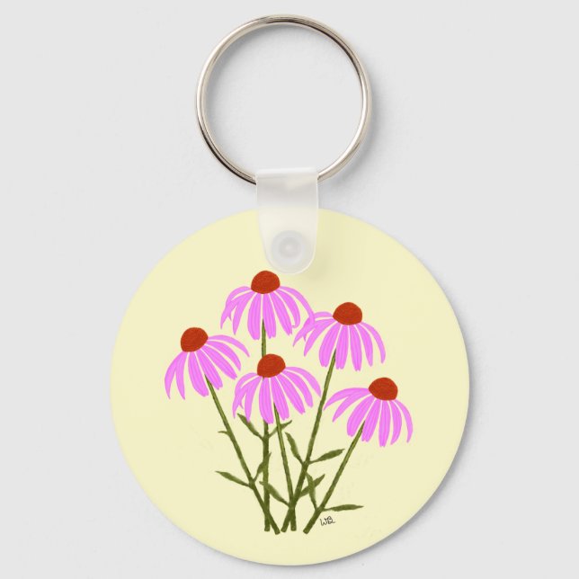 Purple Cornflowers Round Key Ring (Front)