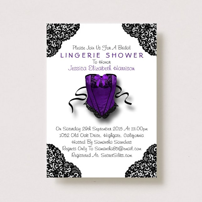 Purple Corset & Black Lace Lingerie Shower Invitation (Creator Uploaded)