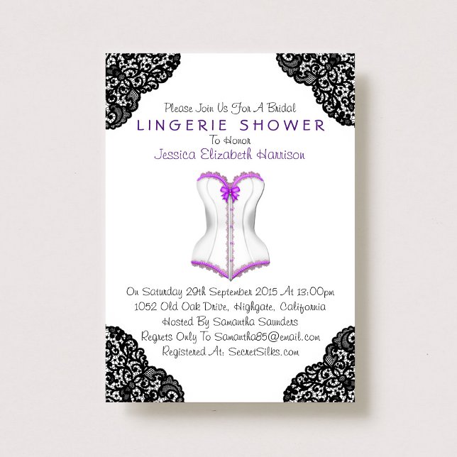 Purple Corset & Black Lace Lingerie Shower Invitation (Creator Uploaded)