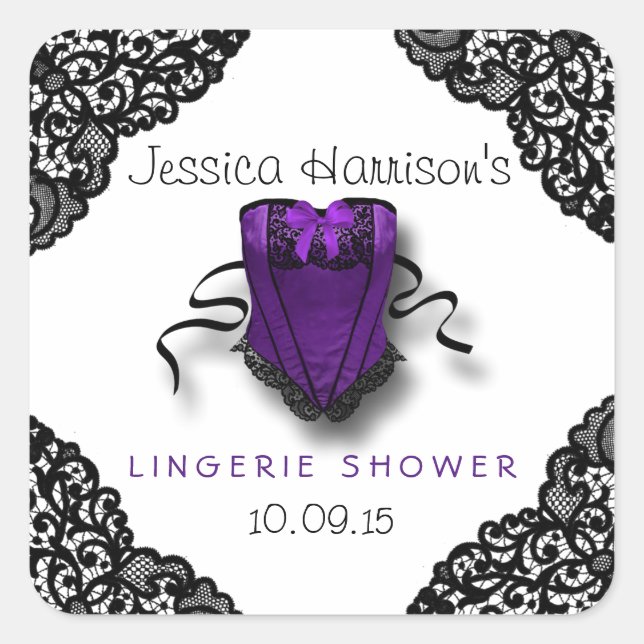 Purple Corset & Black Lace Lingerie Shower Sticker (Front)