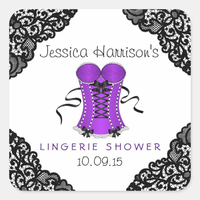 Purple Corset & Black Lace Lingerie Shower Sticker (Front)