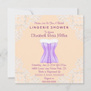 Purple Corset & White Lace Lingerie Bridal Shower Invitation