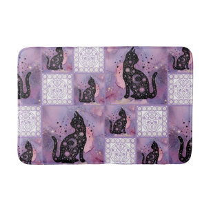 Purple Cosmic Cats Patchwork Medium Size  Bath Mat