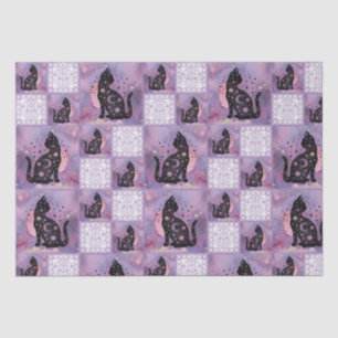 Purple Cosmic Cats Patchwork Pattern Tissue Paper