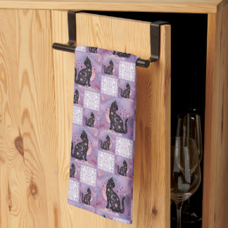 Purple Cosmic Cats Patchwork Tea Towel