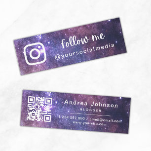 Purple Cosmic Galaxy Follow Social Media QR Code Mini Business Card