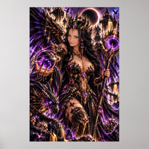 Purple Cosmic Queen Dark Fantasy Art Poster