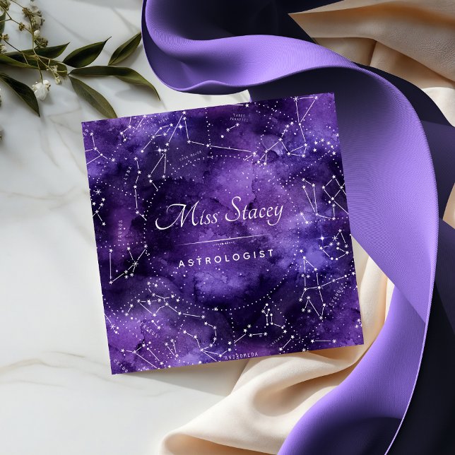 Purple Cosmic Star Astrology Square Business Card (Creator Uploaded)