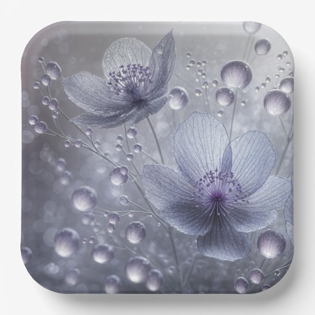 Purple Cosmos and Dew Drops Paper Plate (Front)