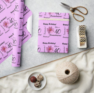 Purple Cosmos Flower 40 and Fabulous Birthday Wrapping Paper