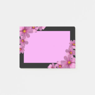 Purple Cosmos Flower Design on a Black Background Post-it Notes