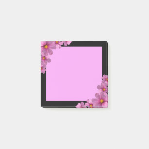 Purple Cosmos Flower Design on a Black Background Post-it Notes