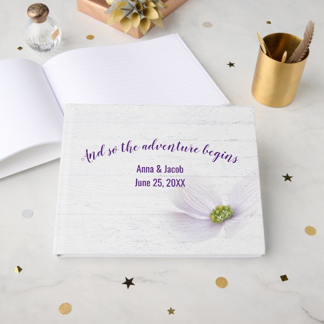 Purple Cosmos Flower Wedding Guest Book (Front Open)