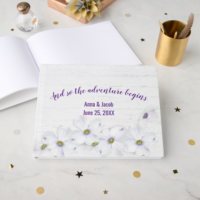 Purple Cosmos Flower Wedding Guest Book (Front Open)