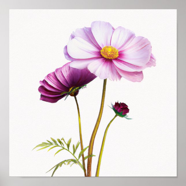 Purple Cosmos Flowers Art Print Poster (Front)