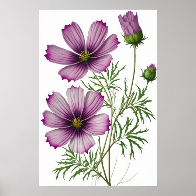 Purple Cosmos Flowers Art Print Poster (Front)