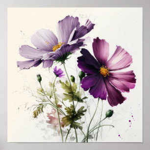 Purple Cosmos Flowers Art Print Poster