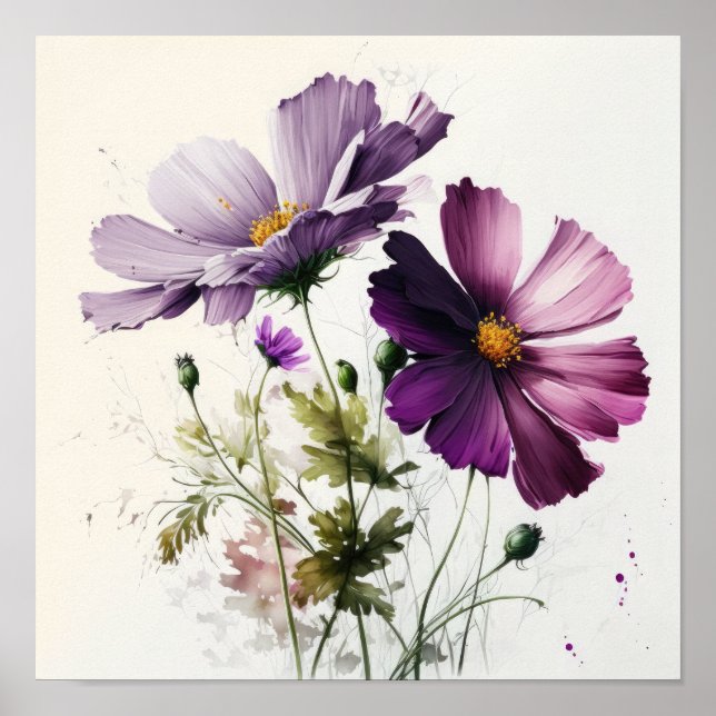 Purple Cosmos Flowers Art Print Poster (Front)