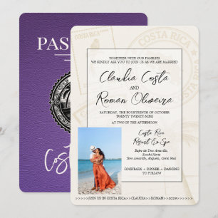 Purple Costa Rica Passport Wedding Invitation