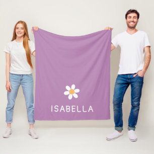 Purple Cosy Daisy Name Girl Fleece Blanket