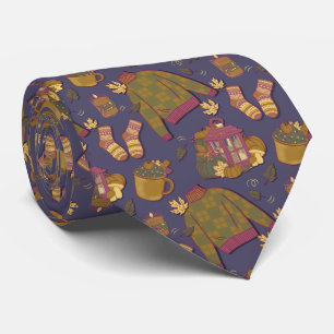 Purple Cosy Fall Pattern Wrapping Paper Tie