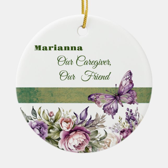 Purple Cottage Floral Caregiver Round Ornament (Front)