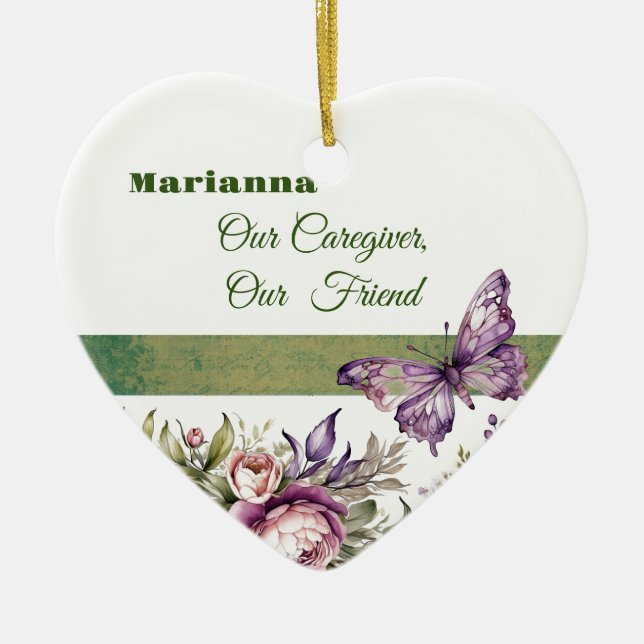 Purple Cottage Floral Caregiver Round Ornament (Front)
